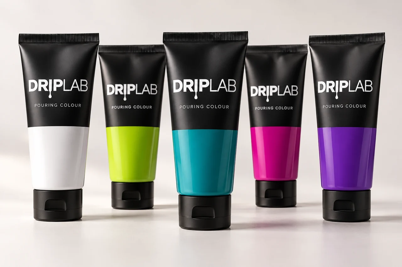 Verpakkingsconcept voor DRIPLAB pouring-verftubes