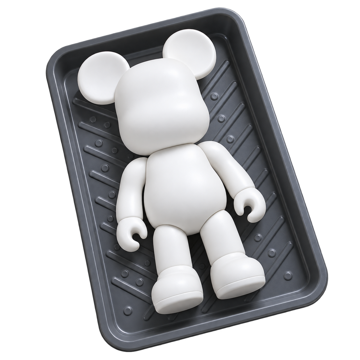 Een witte art bear op een opvangbak