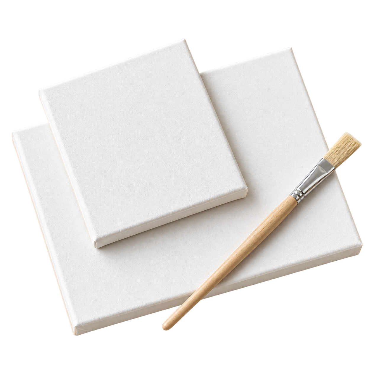 Twee lege canvassen met een houten kwast