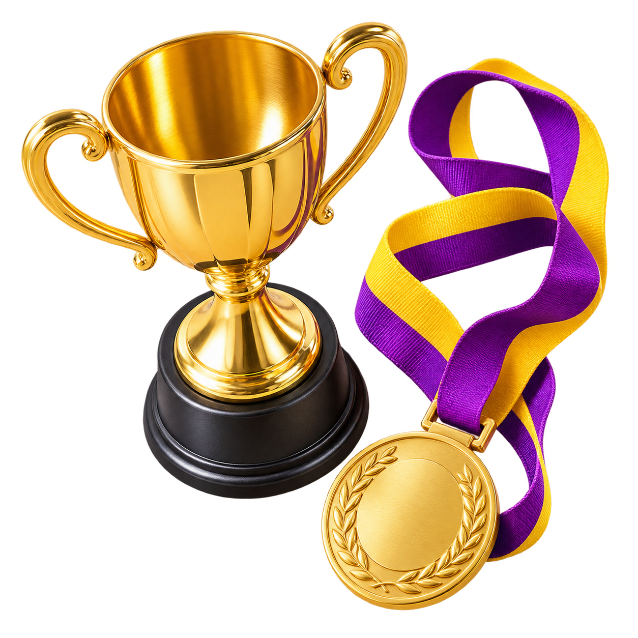 Een gouden beker en medaille voor de prijsuitreiking
