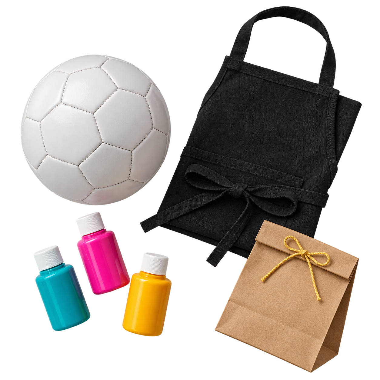 Een witte voetbal, schort en verf voor je player kit