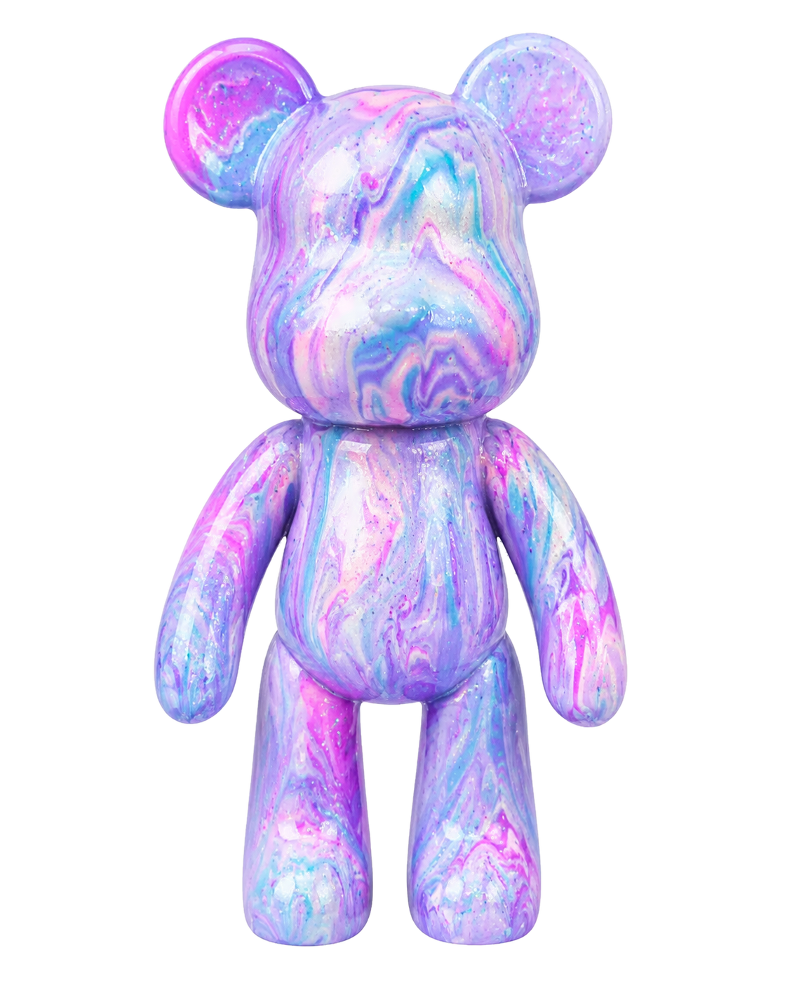 Afgewerkte marmeren art bear in paars, roze en blauw