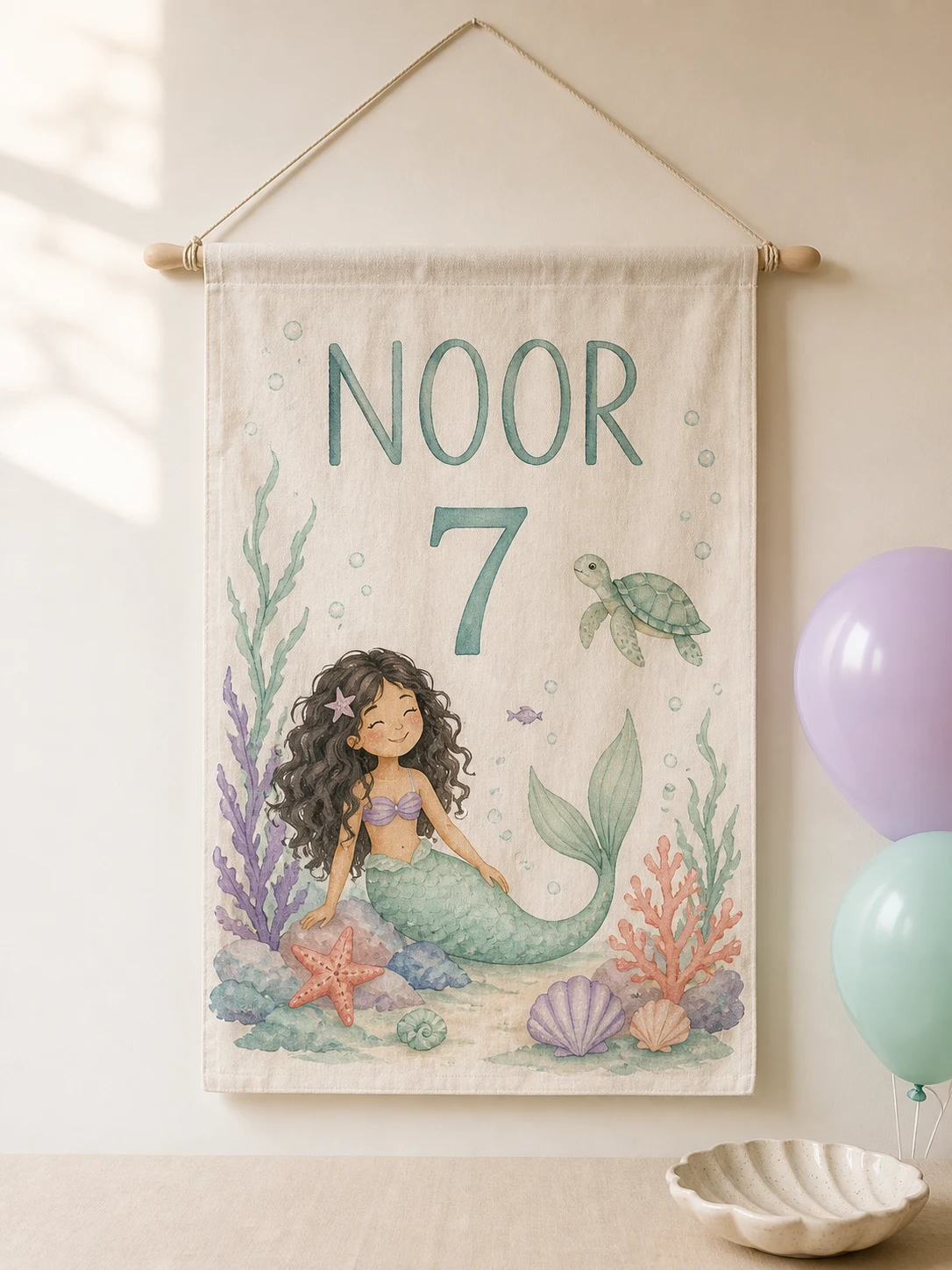 Persoonlijke zeemeerminbanner voor Noors zevende verjaardag