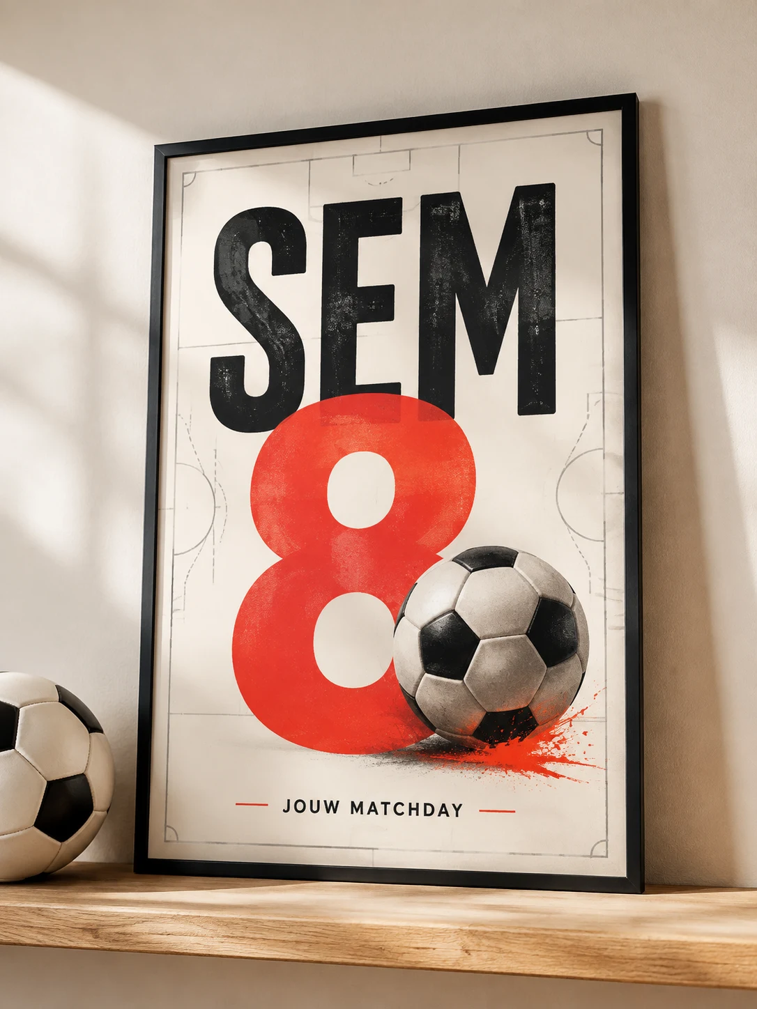 Ingelijste voetbalposter met de naam Sem en een grote 8