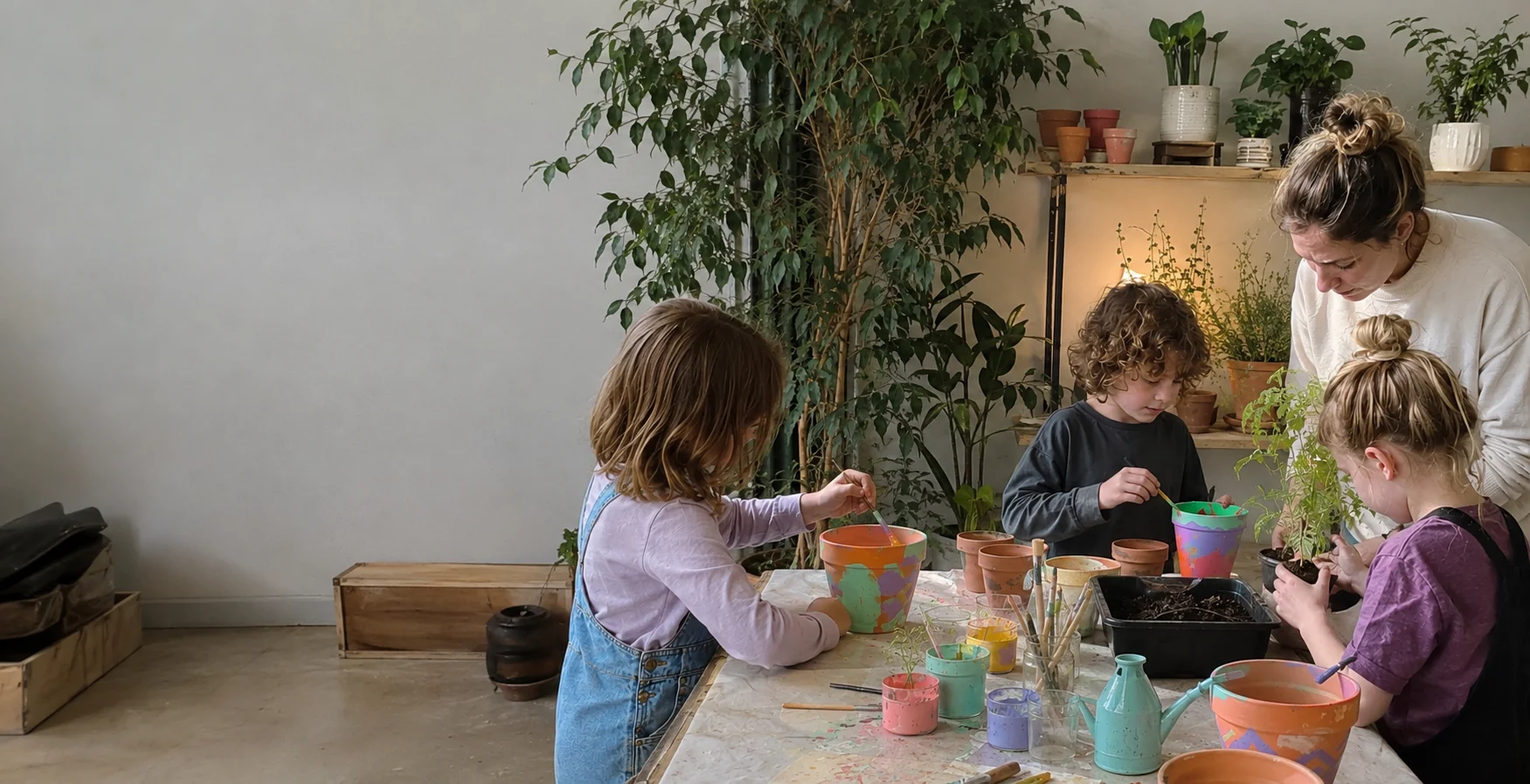 Een pot beschilderen en vullen tijdens Garden Lab